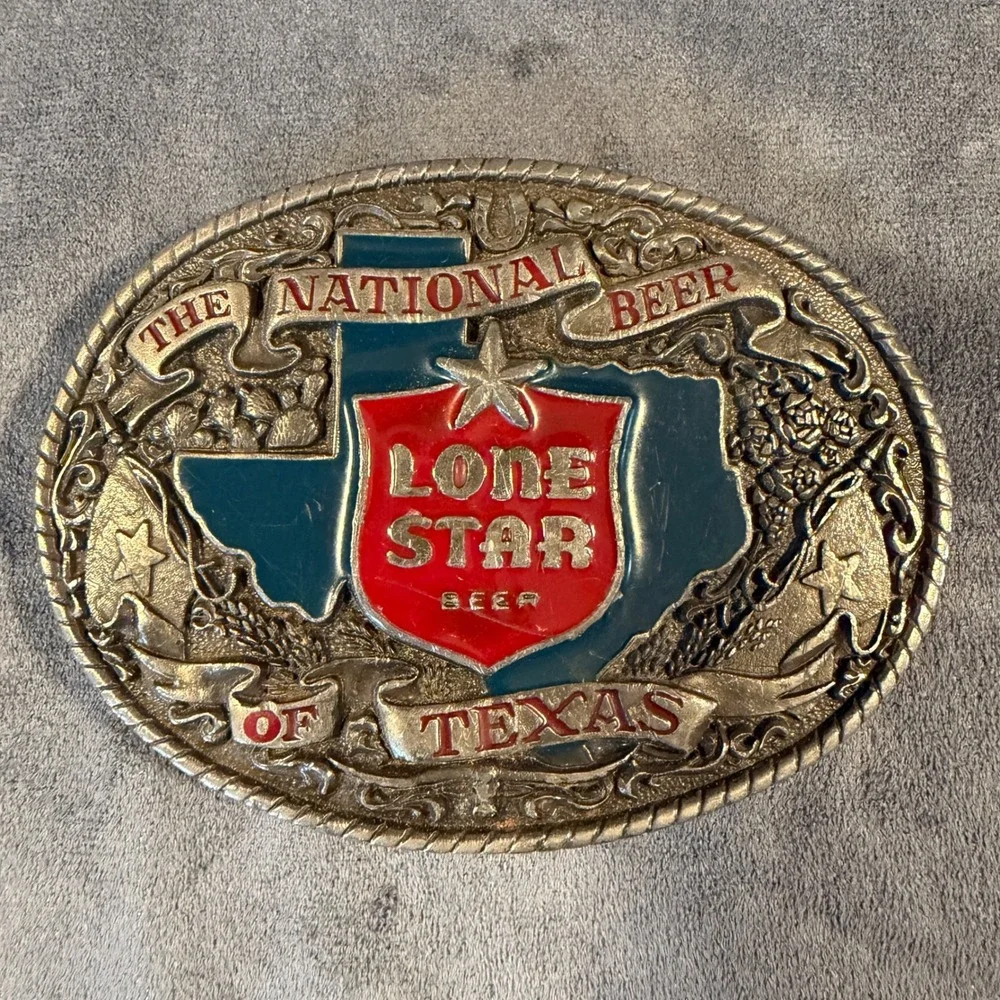 Vintage 1982 Lone Star Beer Belt Buckle Indiana Metal Craft Texas Q249 Oval